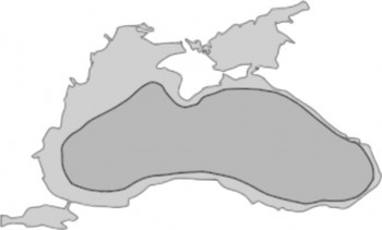 Figure 1: The Black Sea Lake (dark grey) compared to the Black Sea today. Redrawn from Gilles (2017).